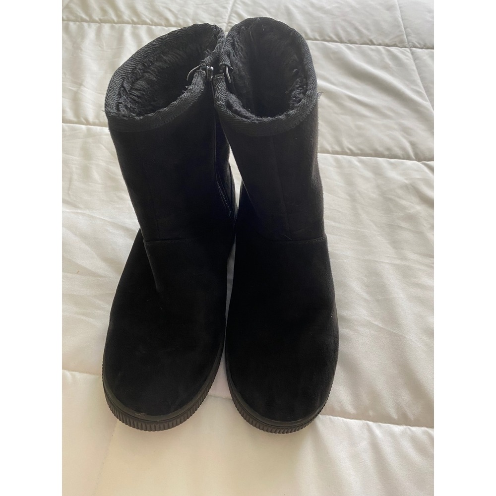 Target Boots Kids Size 3 Black Faux Fur Lined Suede Zip Winter Shoes